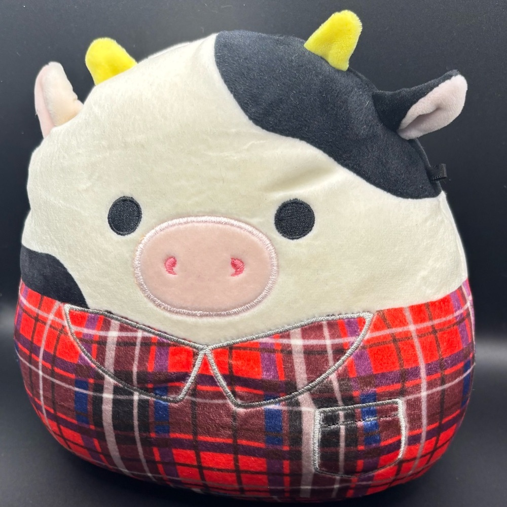Squishmallow Cow with Red Plaid Design excellent condition